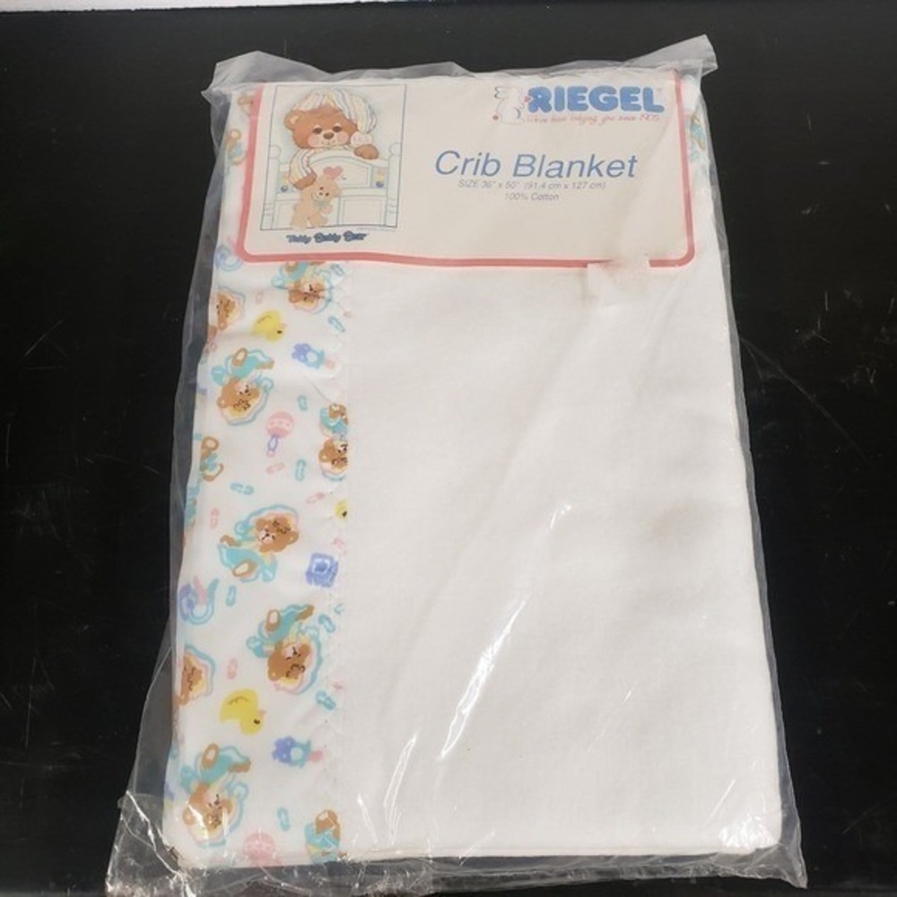 Vintage Riegel Teddy Beddy Bear Crib Blanket 100% Cotton 36x50 Made in USA New